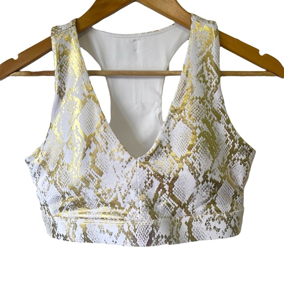 Fabletics On-The-Go Midi Medium Impact Sports Bra Gold/White Snake Size M NWT - Picture 4 of 15